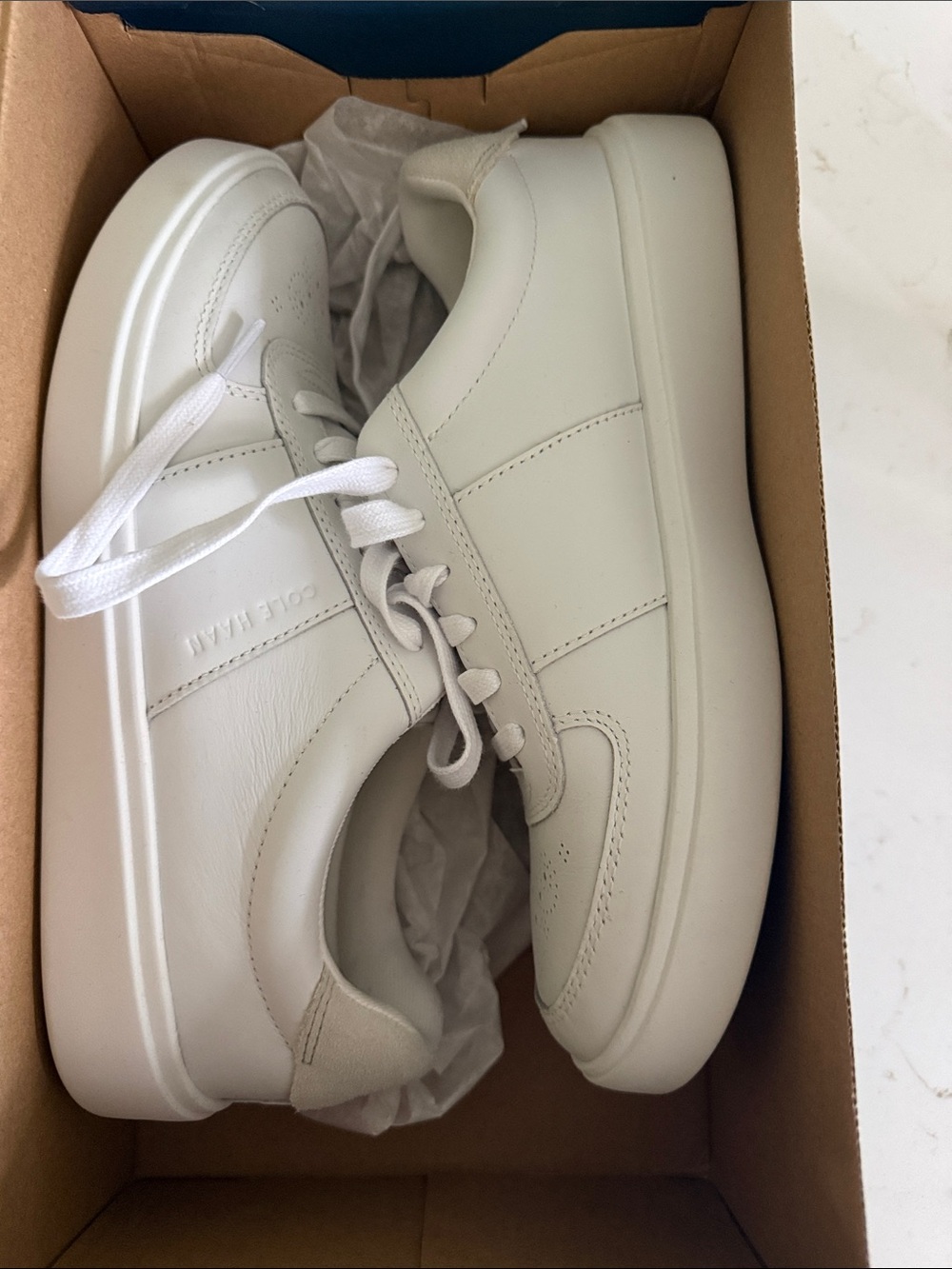 Cole Haan All-White Leather Low-Top Sneakers